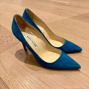 Manolo Blahnik BB Teal Suede Heels